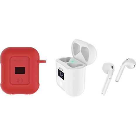 Ακουστικά Bluetooth Hoco S11 Melody Earbud λευκά με κόκκινη θήκη